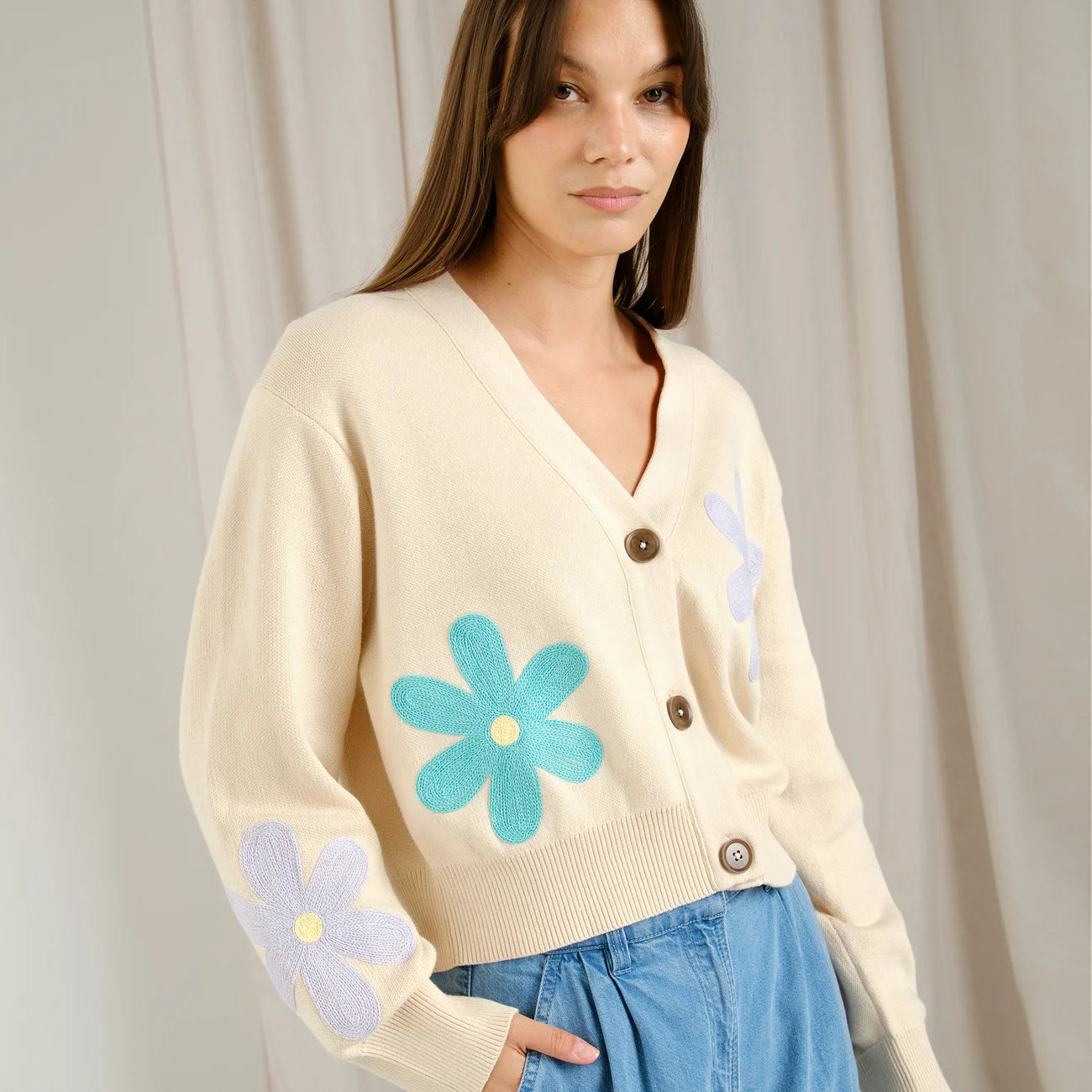 Cardigan KANAN fleurs - Vanille