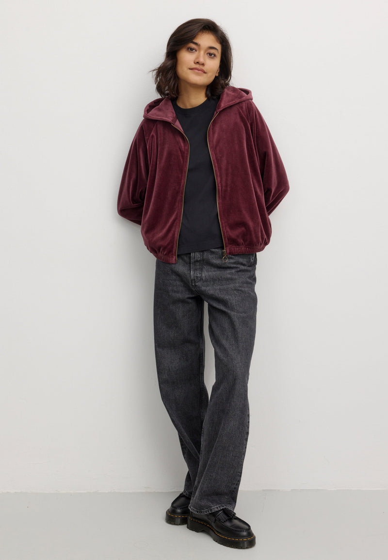 Sweat zippé à capuche HELICONIA - Velours prune