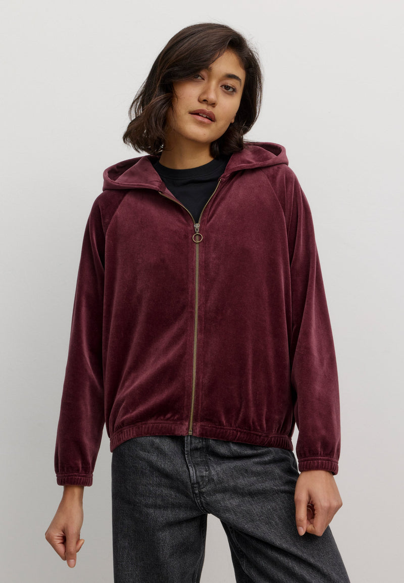 Sweat zippé à capuche HELICONIA - Velours prune
