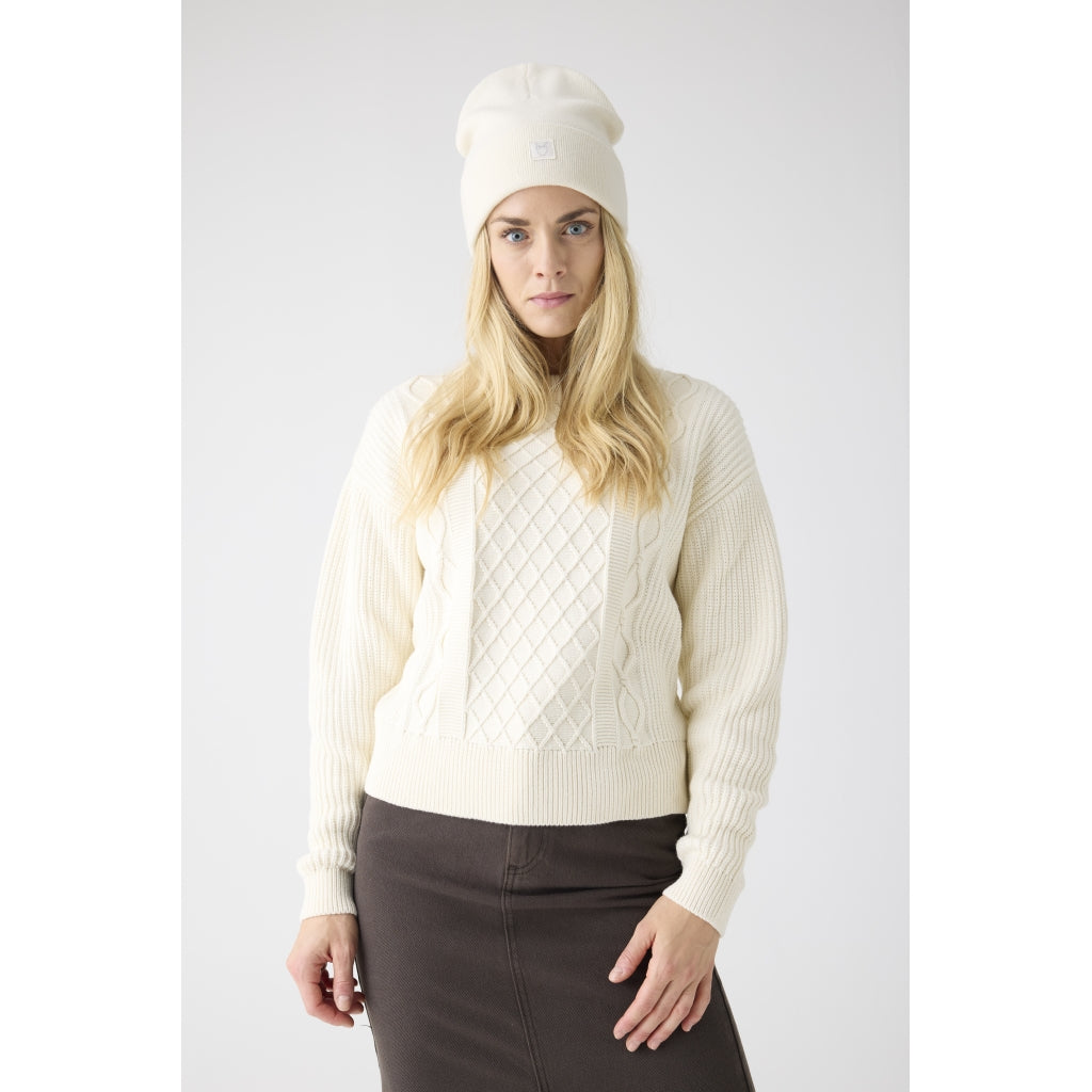 Pull torsades ventrales en coton - Blanc cassé