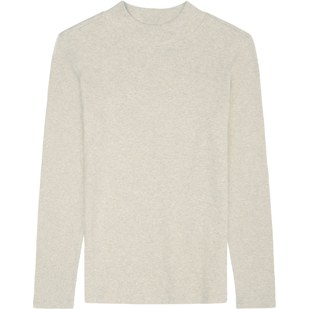 T-shirt basic côtelé à longue manches et col haut - grège