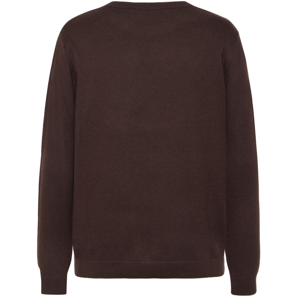 Pull en maille à col rond - Laine mérinos - Chocolat