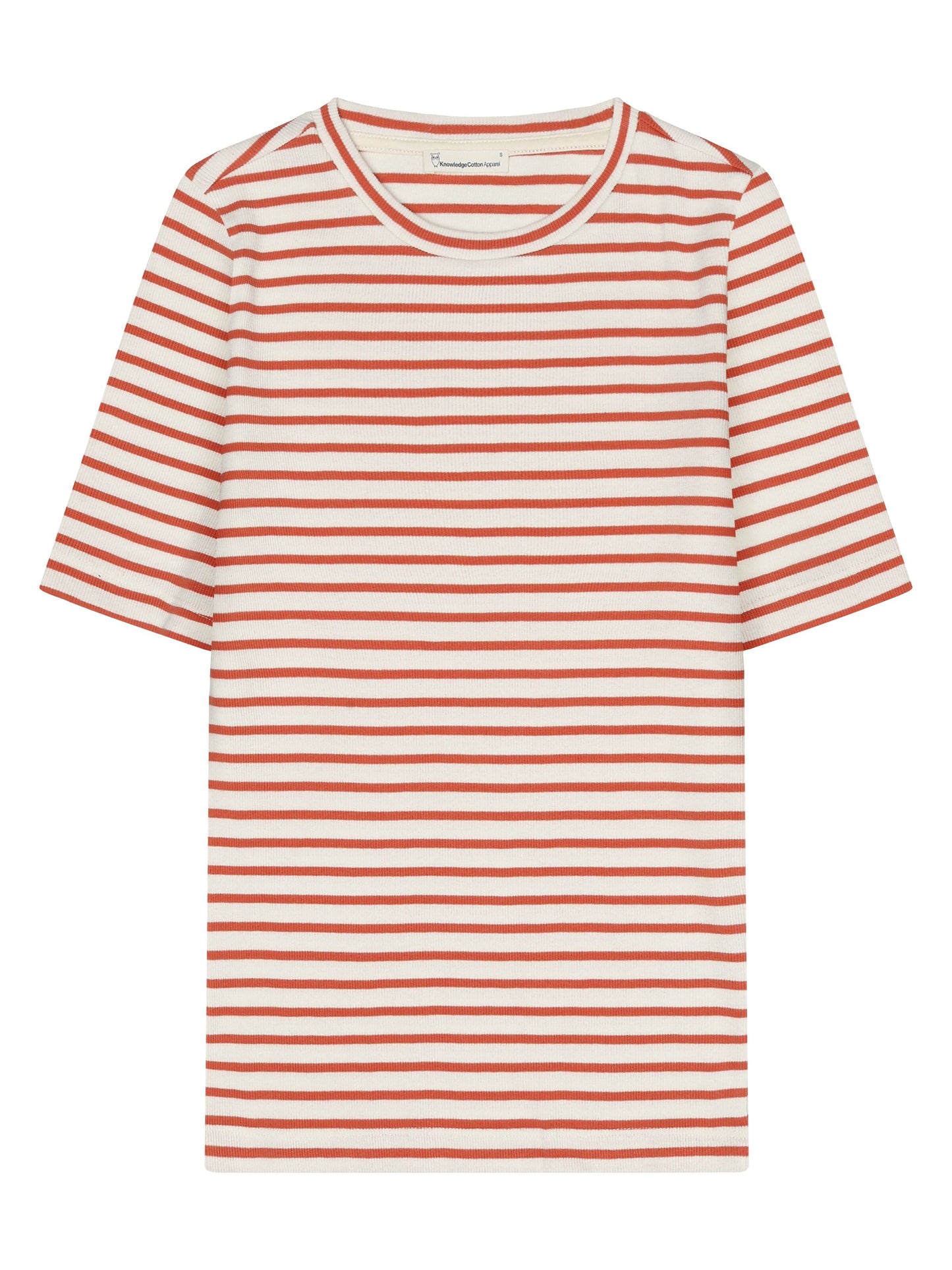 T-shirt côtelé ligné - corail