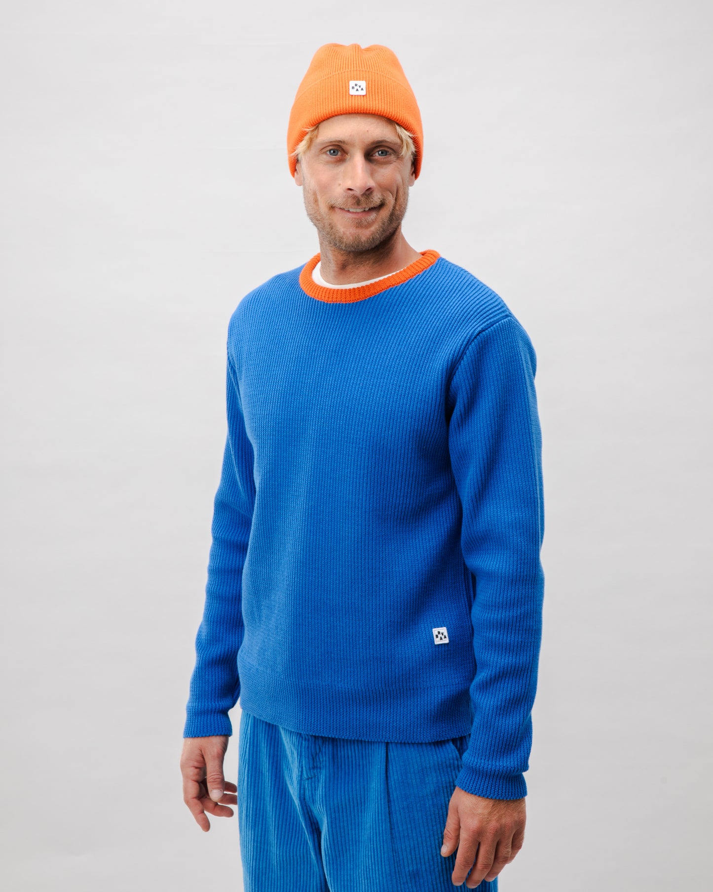 Pull bicolor bleu roi en coton