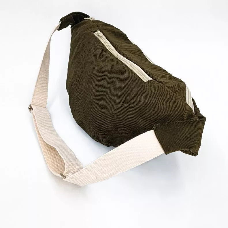 Sac Banane en velours côtelé kaki XL
