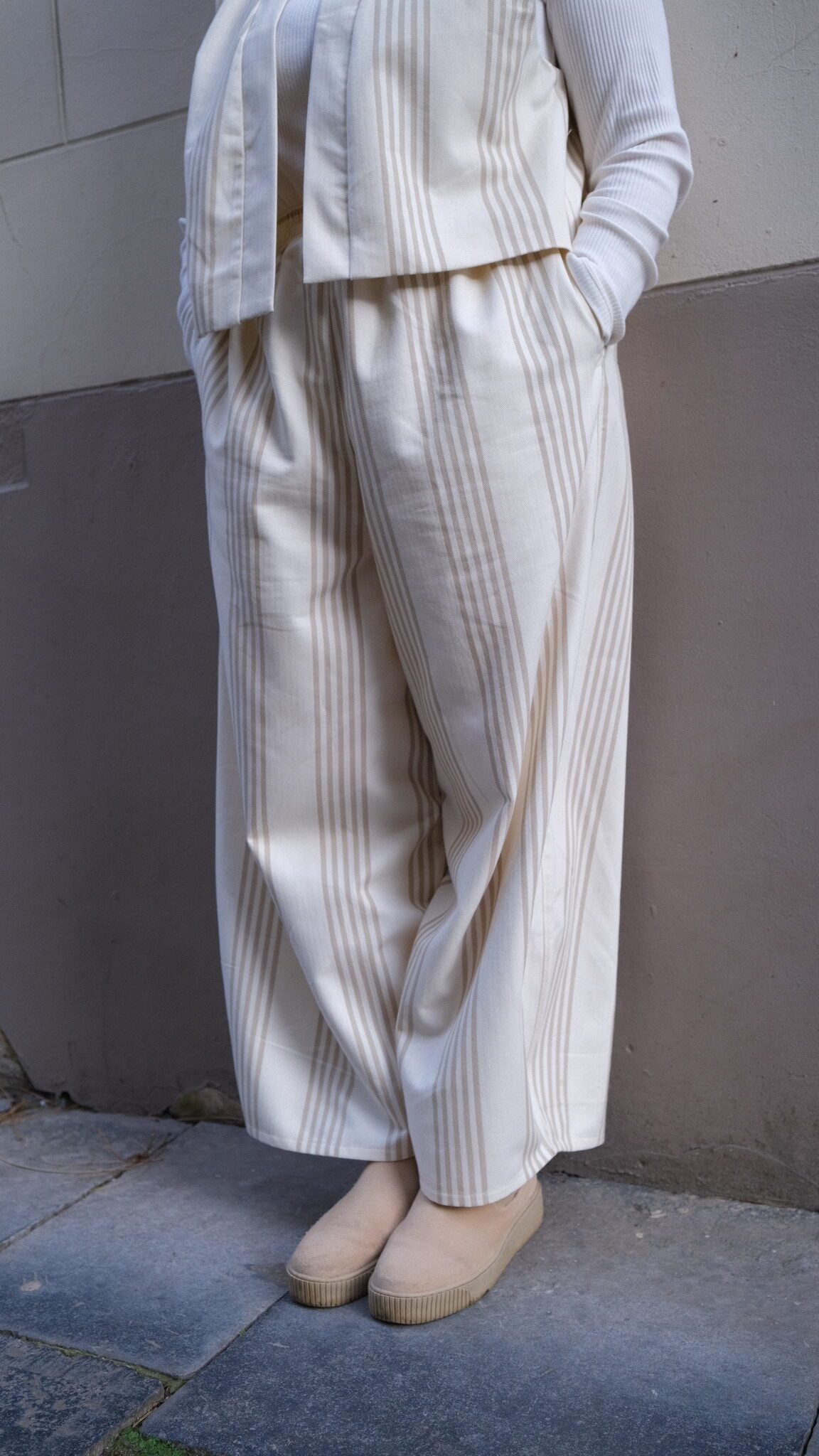 Pantalon ballon écru ligné