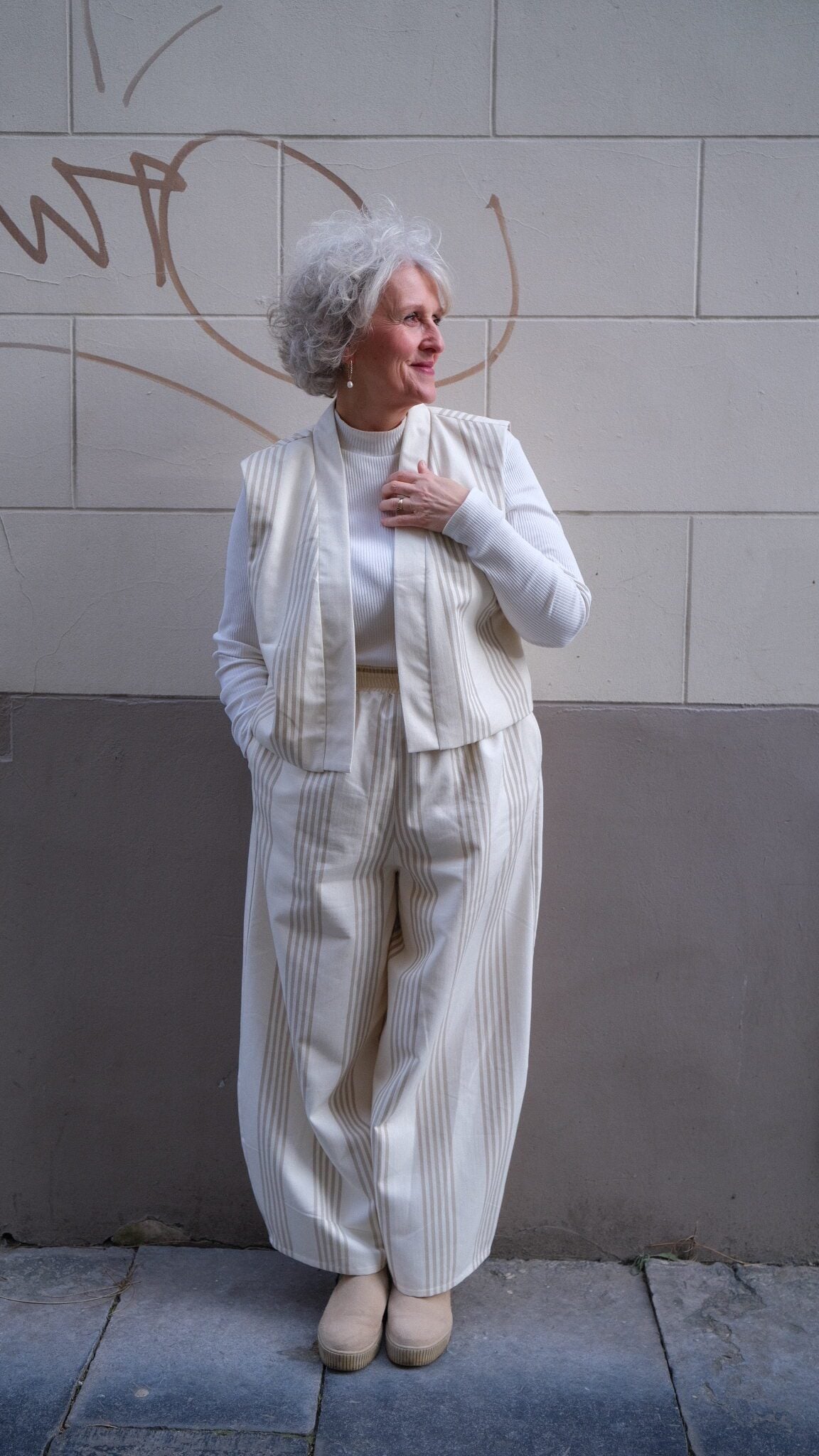 Pantalon ballon écru ligné