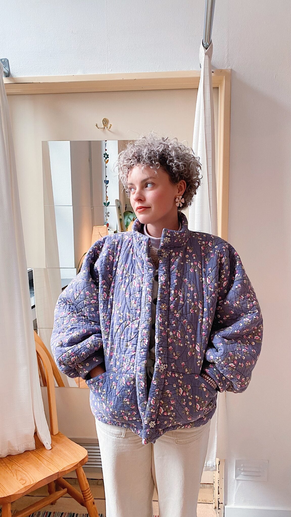 Veste matelassée - lila et petites fleurs