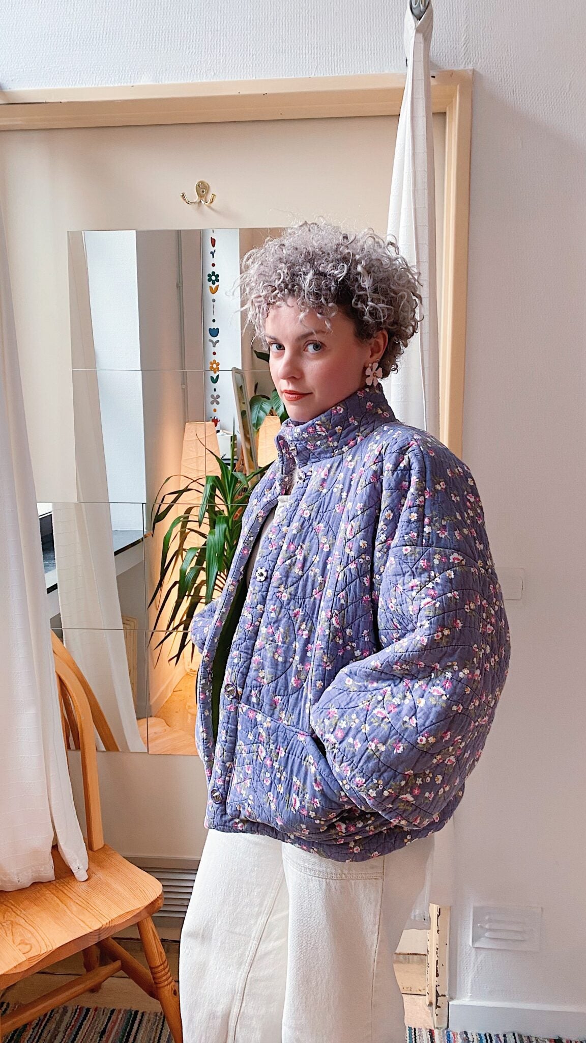 Veste matelassée - lila et petites fleurs