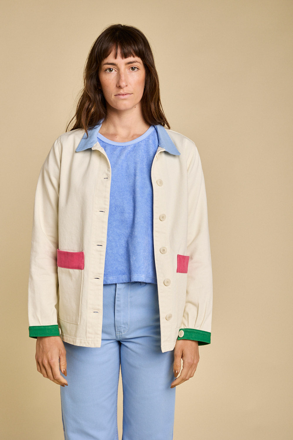 Veste REVIVRE - Vanille (empiècements bleu, rose et vert)
