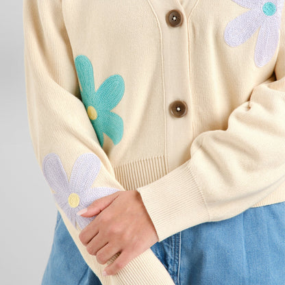 Cardigan KANAN fleurs - Vanille