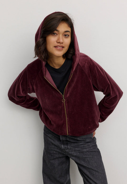 Sweat zippé à capuche HELICONIA - Velours prune
