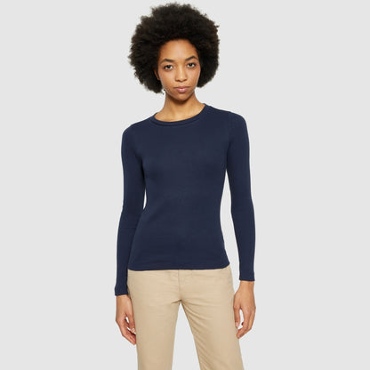 T-shirt basic côtelé à longue manches - bleu marine
