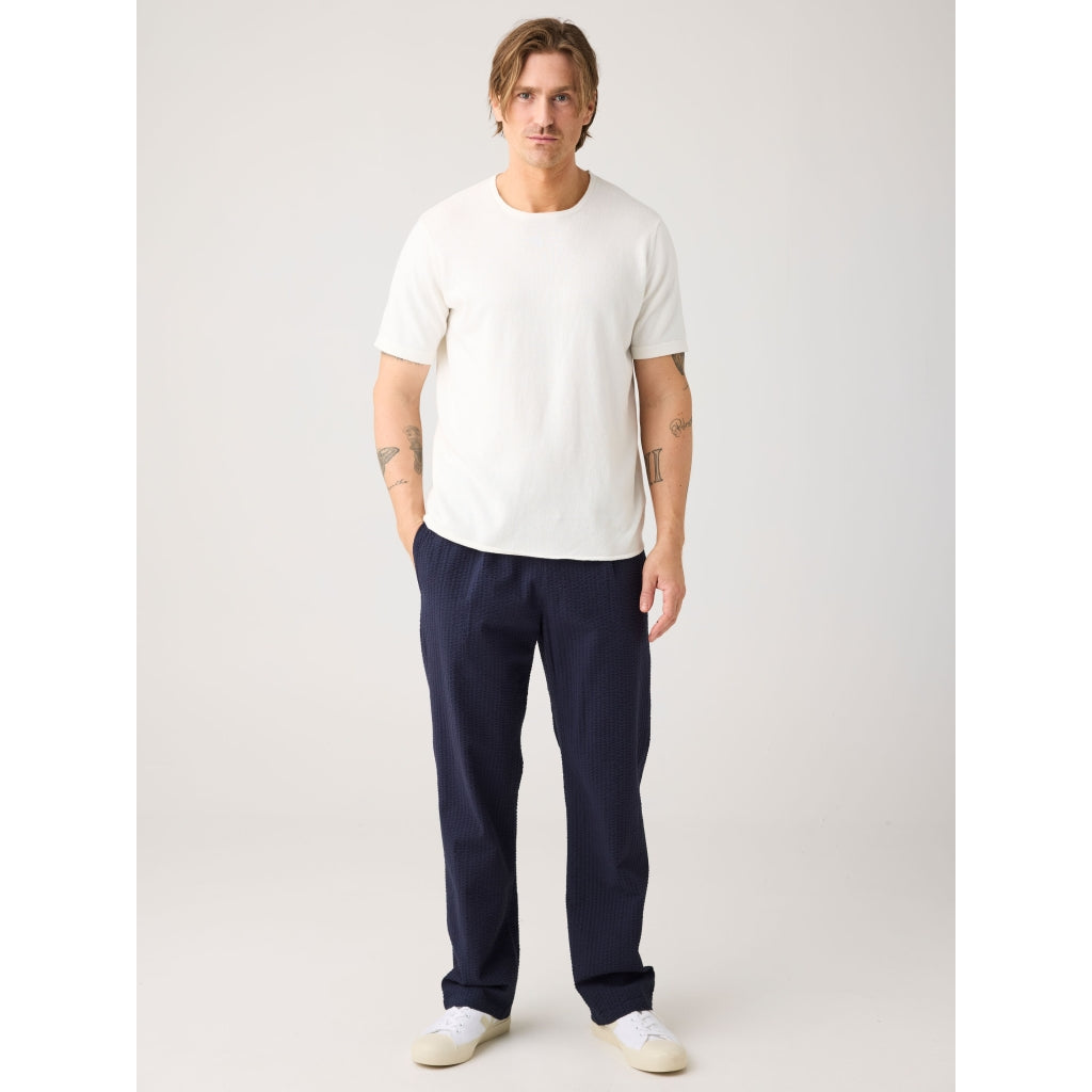 Pantalon loose FIG en seersucker - Bleu nuit