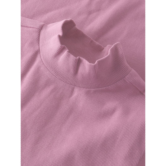 T-shirt basic côtelé à longue manches et col haut - Rose