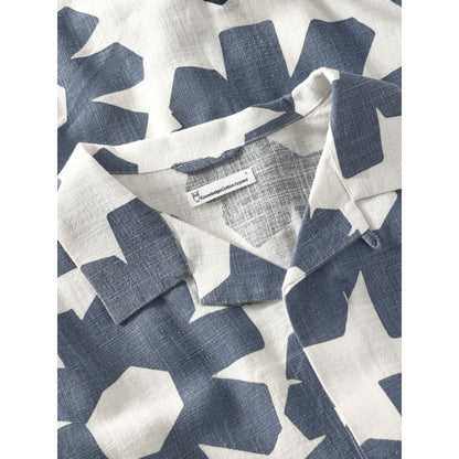 Chemise à manches courtes en lin - Fleurs Bleues