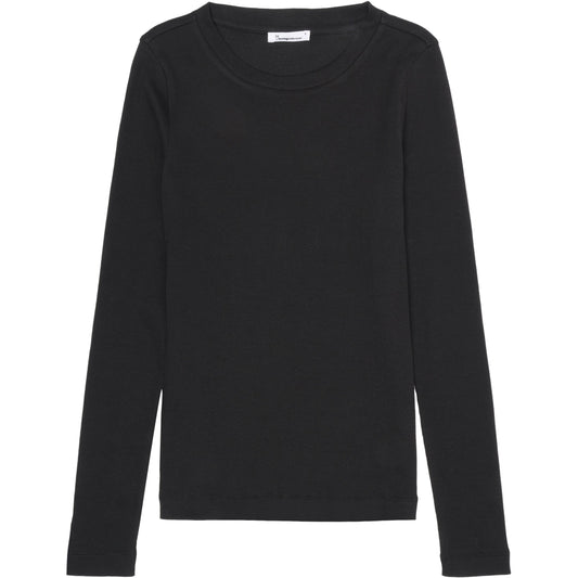T-shirt basic côtelé à longue manches - noir