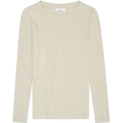 T-shirt basic côtelé à longue manches - grège