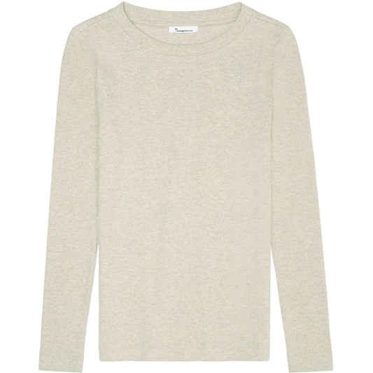 T-shirt basic côtelé à longue manches - grège