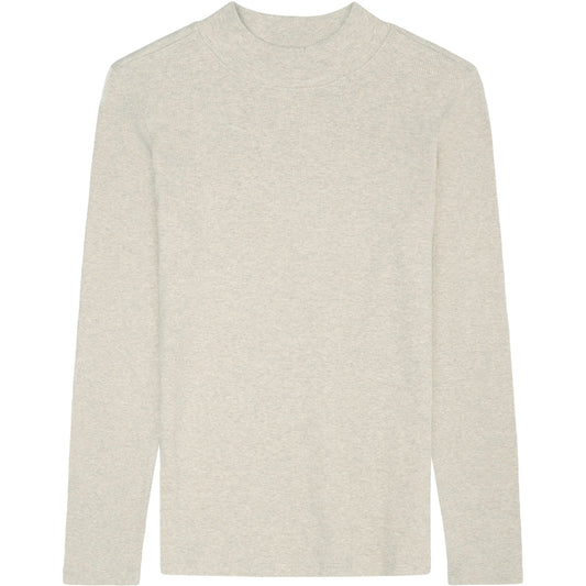 T-shirt basic côtelé à longue manches et col haut - grège
