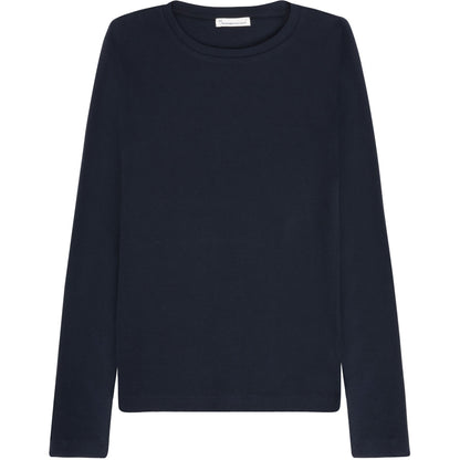 T-shirt basic côtelé à longue manches - bleu marine
