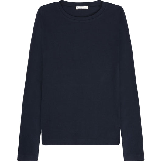 T-shirt basic côtelé à longue manches - bleu marine