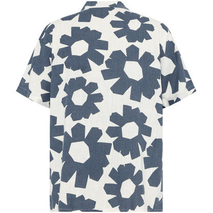 Chemise à manches courtes en lin - Fleurs Bleues