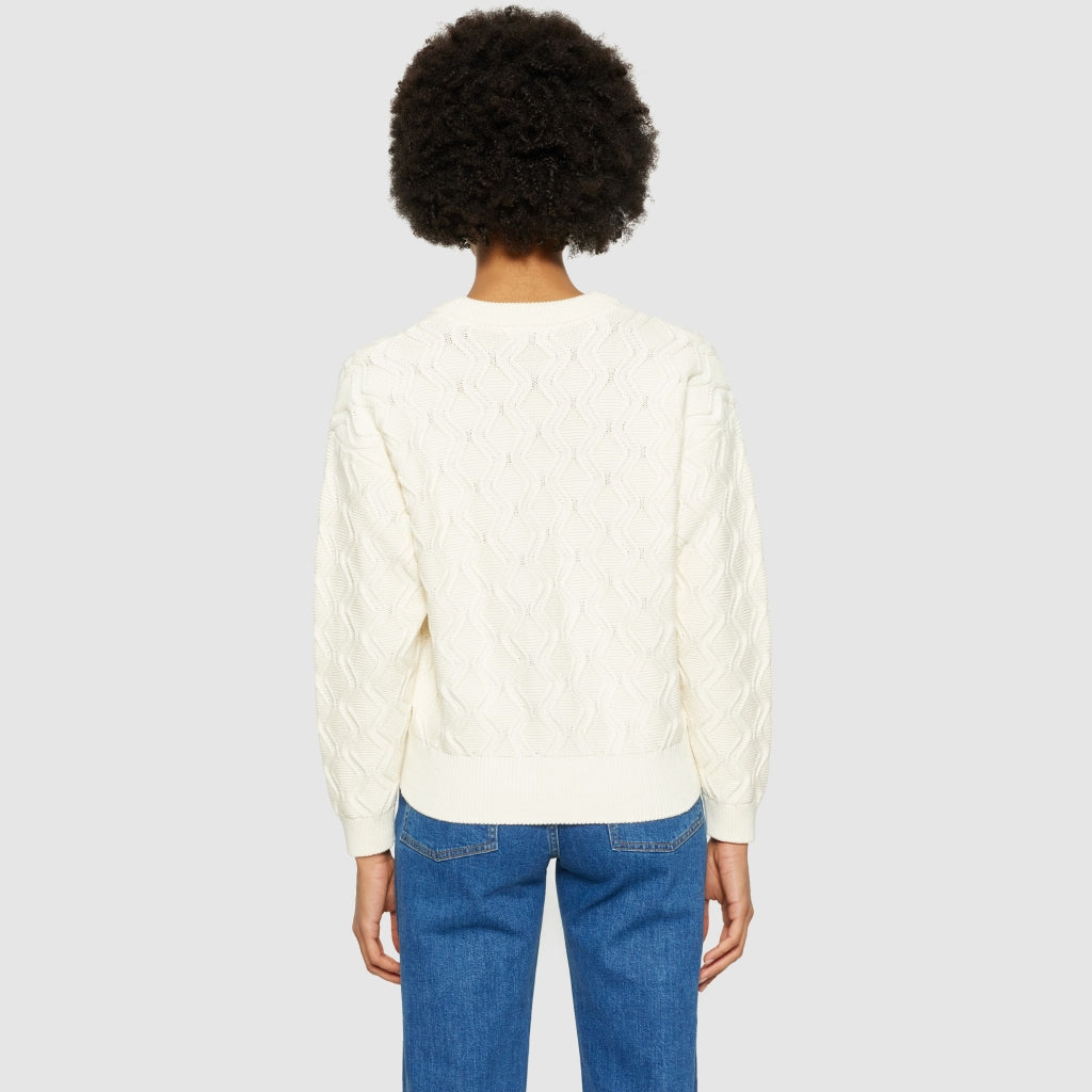 Pull torsadé en coton - blanc cassé