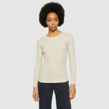 T-shirt basic côtelé à longue manches - grège