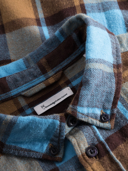 Chemise en flanelle de coton à carreaux Regular-fit - maron/bleu