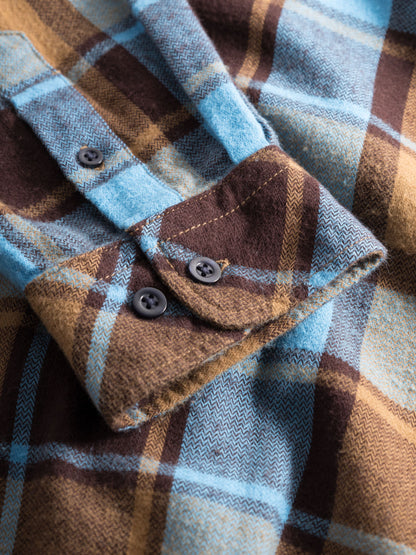 Chemise en flanelle de coton à carreaux Regular-fit - maron/bleu