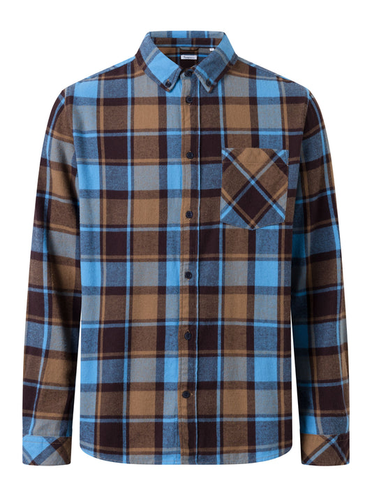 Chemise en flanelle de coton à carreaux Regular-fit - maron/bleu