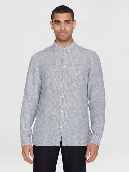 Chemise lignée à longues manches regular - 100% lin bio