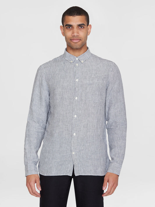 Chemise lignée à longues manches regular - 100% lin bio