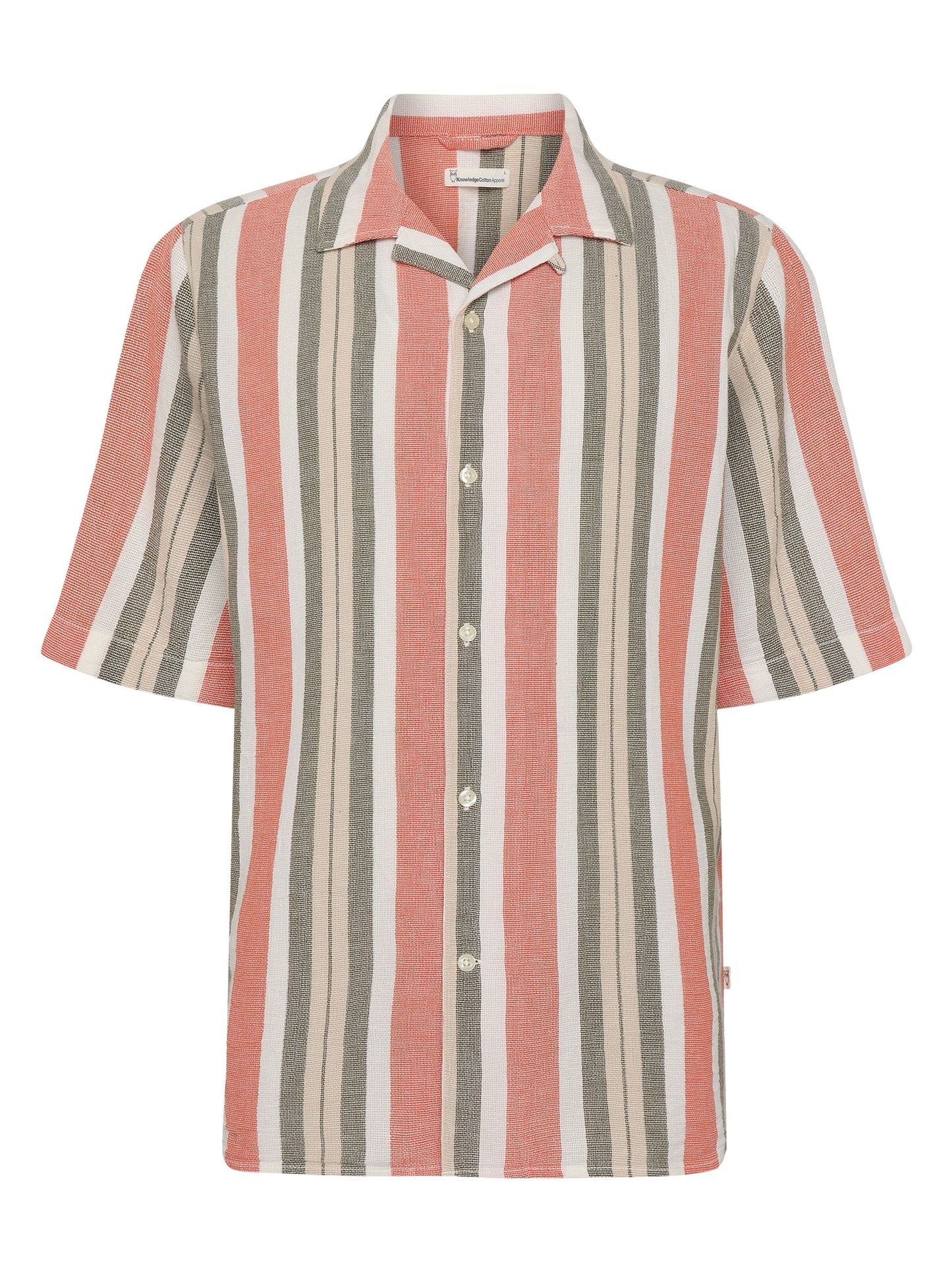 Chemise boxy lignée à courtes manches - corail