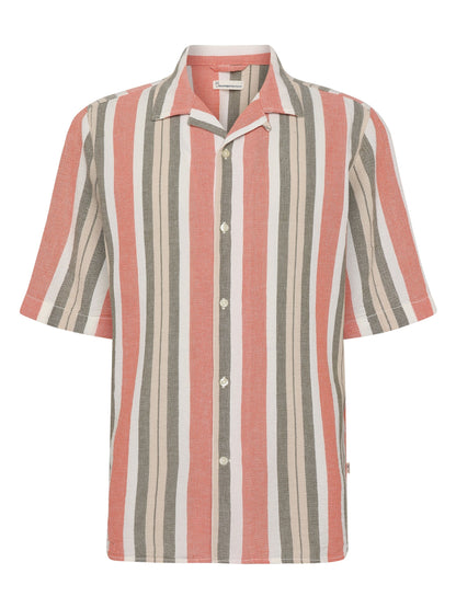 Chemise boxy lignée à courtes manches - corail