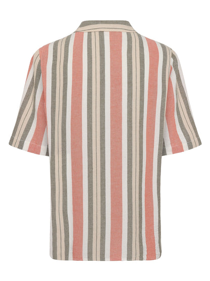 Chemise boxy lignée à courtes manches - corail