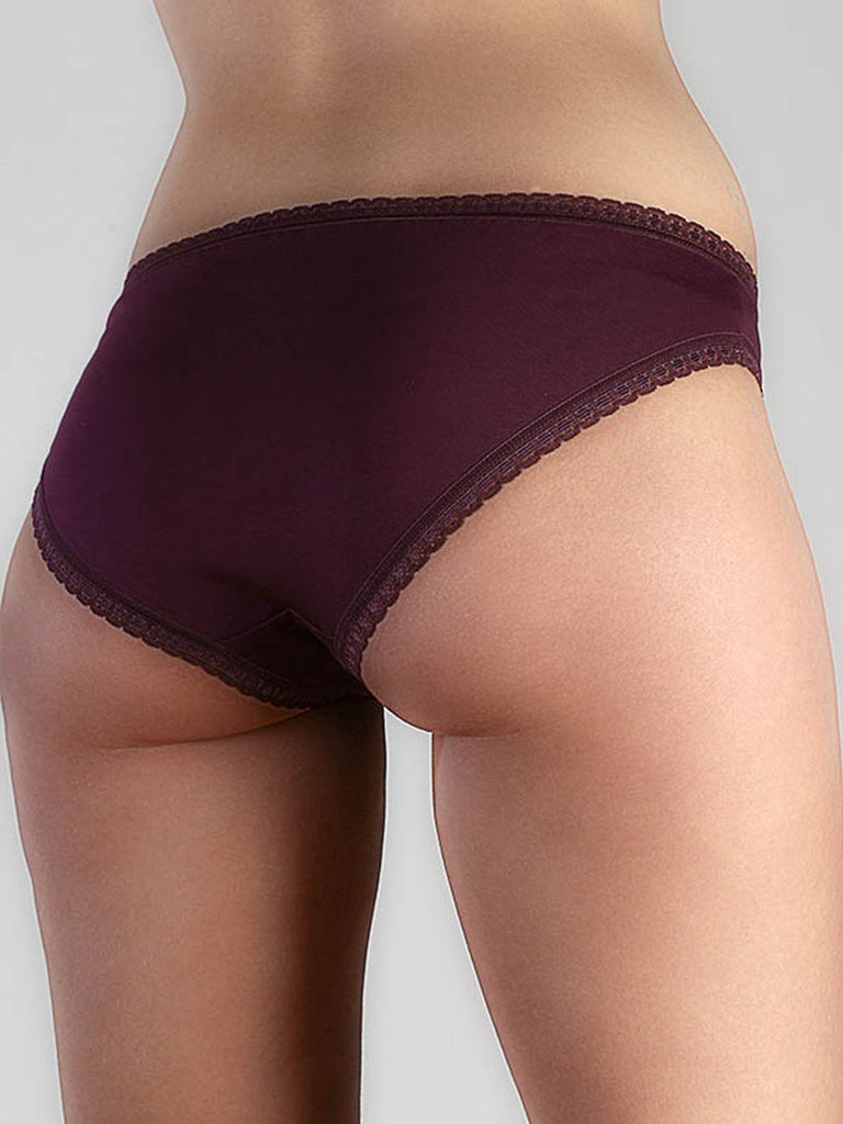 Culotte ceinture en dentelle en coton biologique - Aubergine
