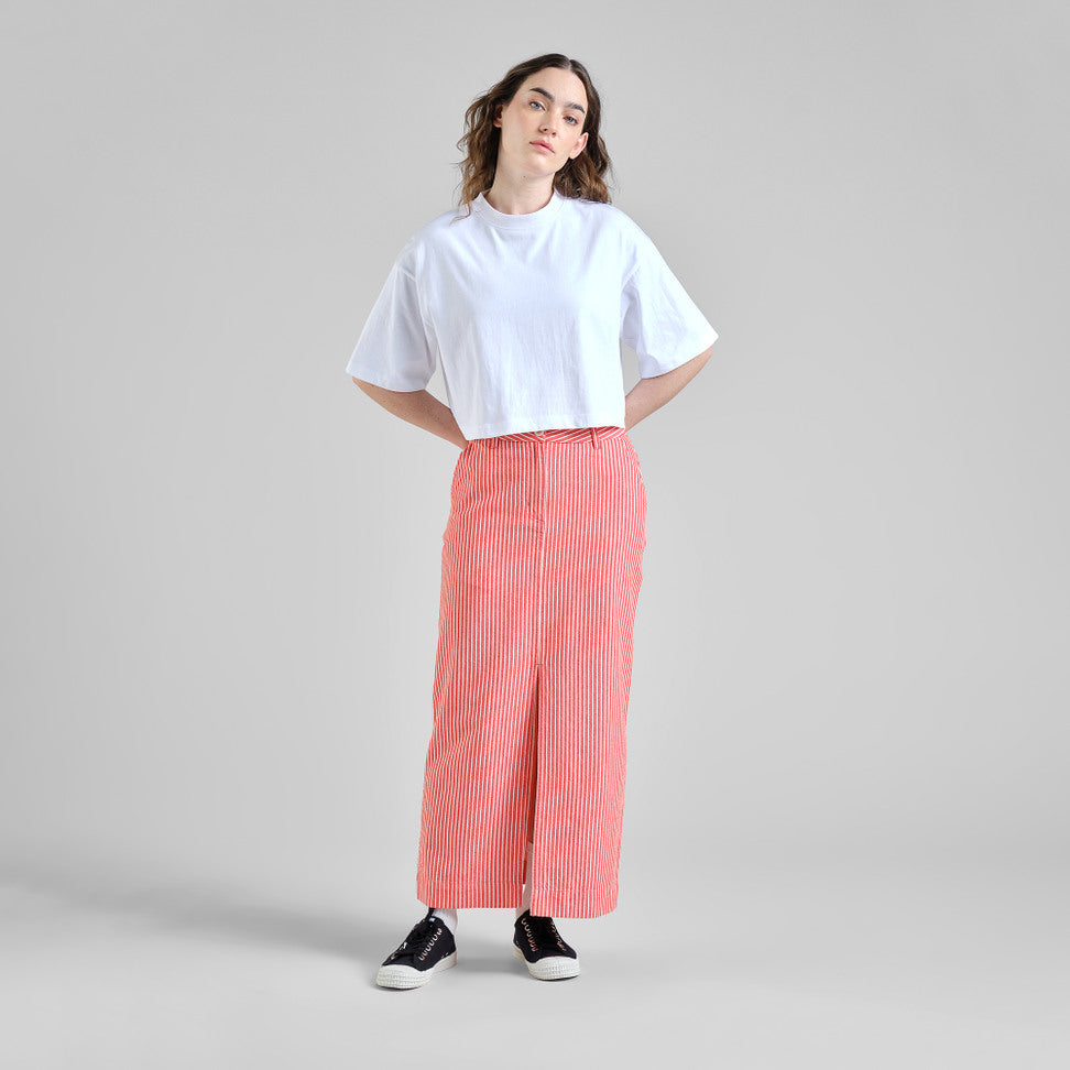 Jupe longue fendue FINSTA - rayée rouge