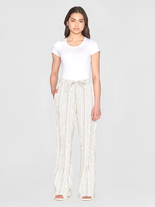Pantalon ample POSEY ligné écru en coton