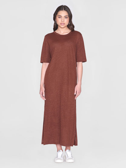 Robe T-shirt longue en lin - tiramisu