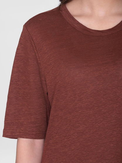 Robe T-shirt longue en lin - tiramisu