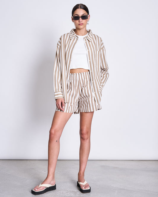 Chemise oversize MAMRO rayée Camel