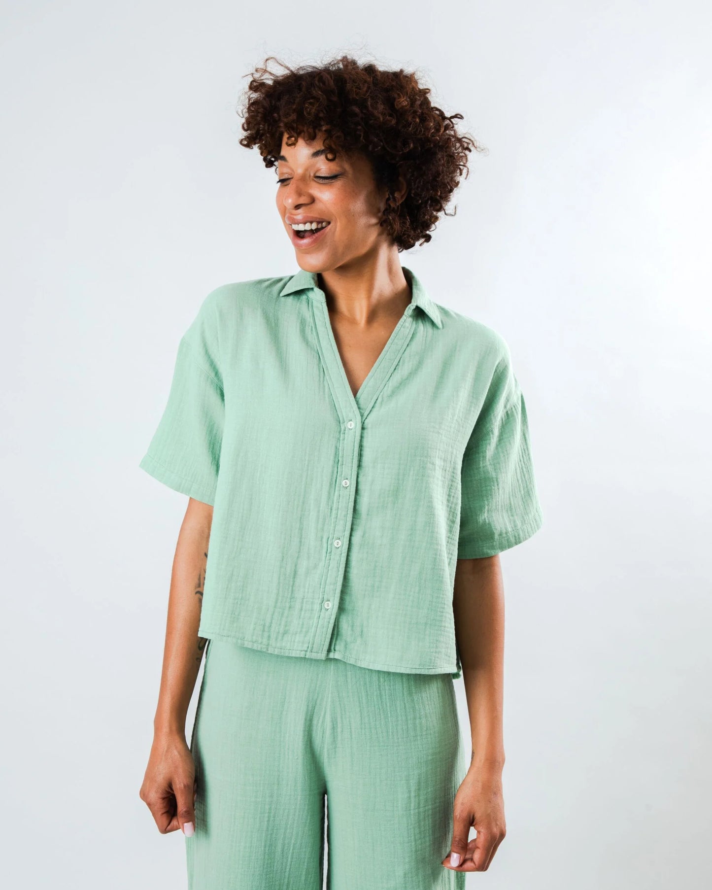 Chemisier BUBBLE cropped - vert eau