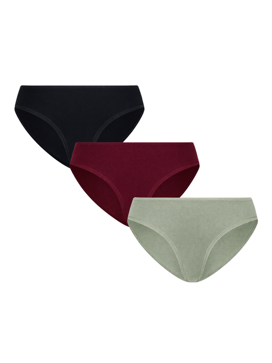 3-pack culottes classiques en coton biologique - Noir/gris/bordeaux