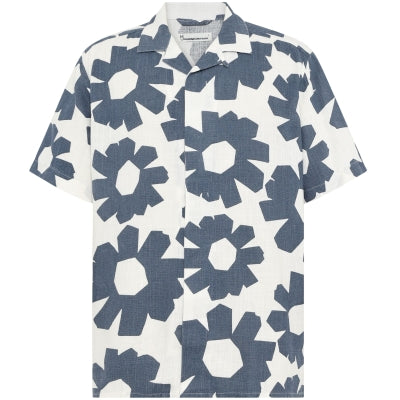 Chemise à manches courtes en lin - Fleurs Bleues