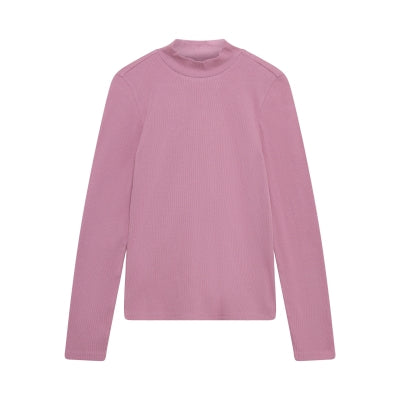 T-shirt basic côtelé à longue manches et col haut - Rose