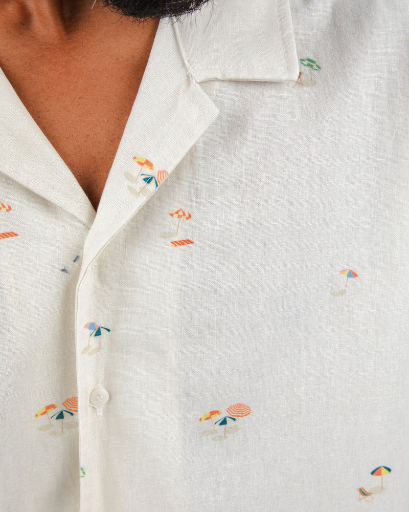 Chemise Aloha "BEACH PLEASE" - écru