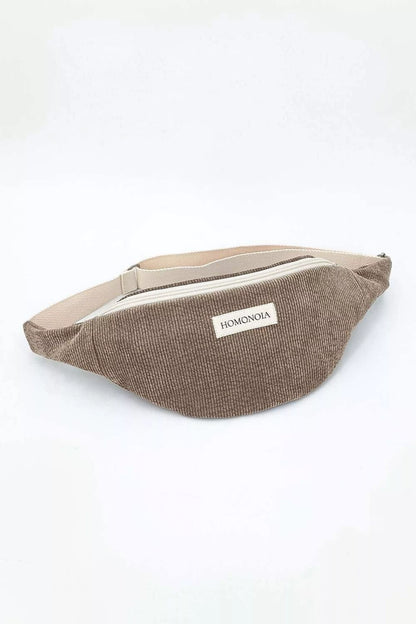 Sac Banane en velours côtelé taupe