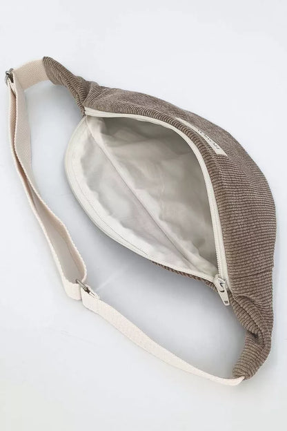 Sac Banane en velours côtelé taupe